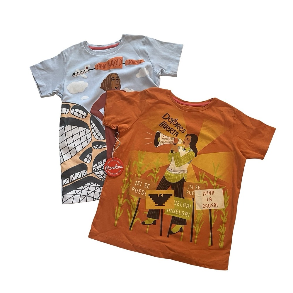 NWOT Piccolina Size 10 Trailblazer Tee, Lot of 2, Dolores Huerta & Zaha Hadid